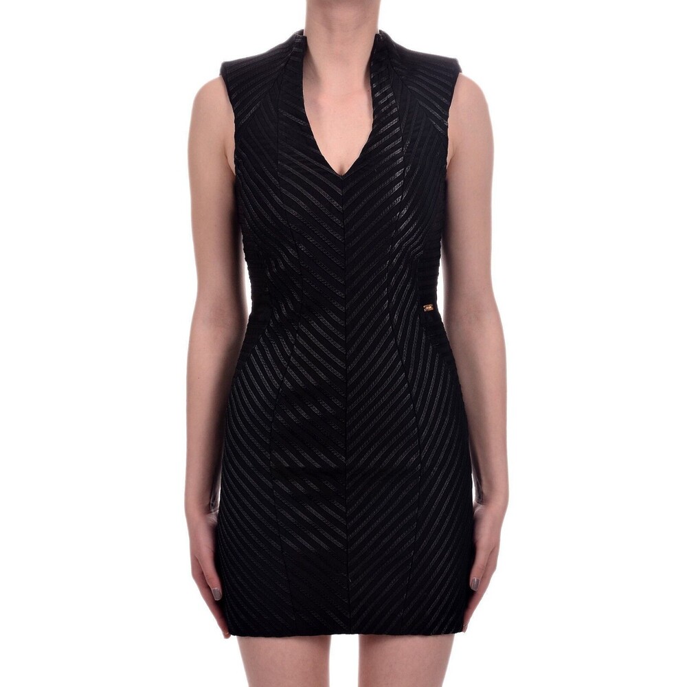 New Womens 4 NWT Just Cavalli Black Low V Dress 40 Designer Sheath Sexy Satin